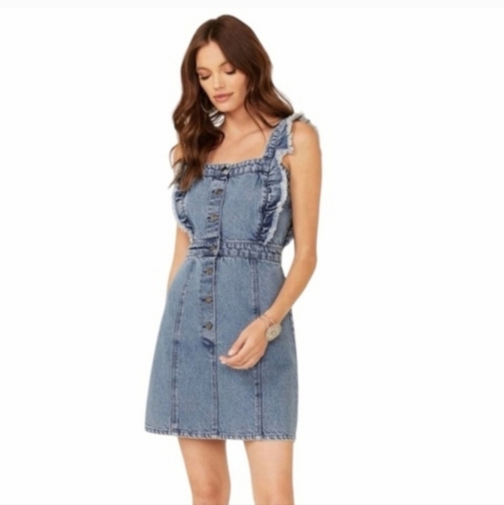 Revel /Boot Barn Women's Fray Edge Ruffled Denim Dress  Size L